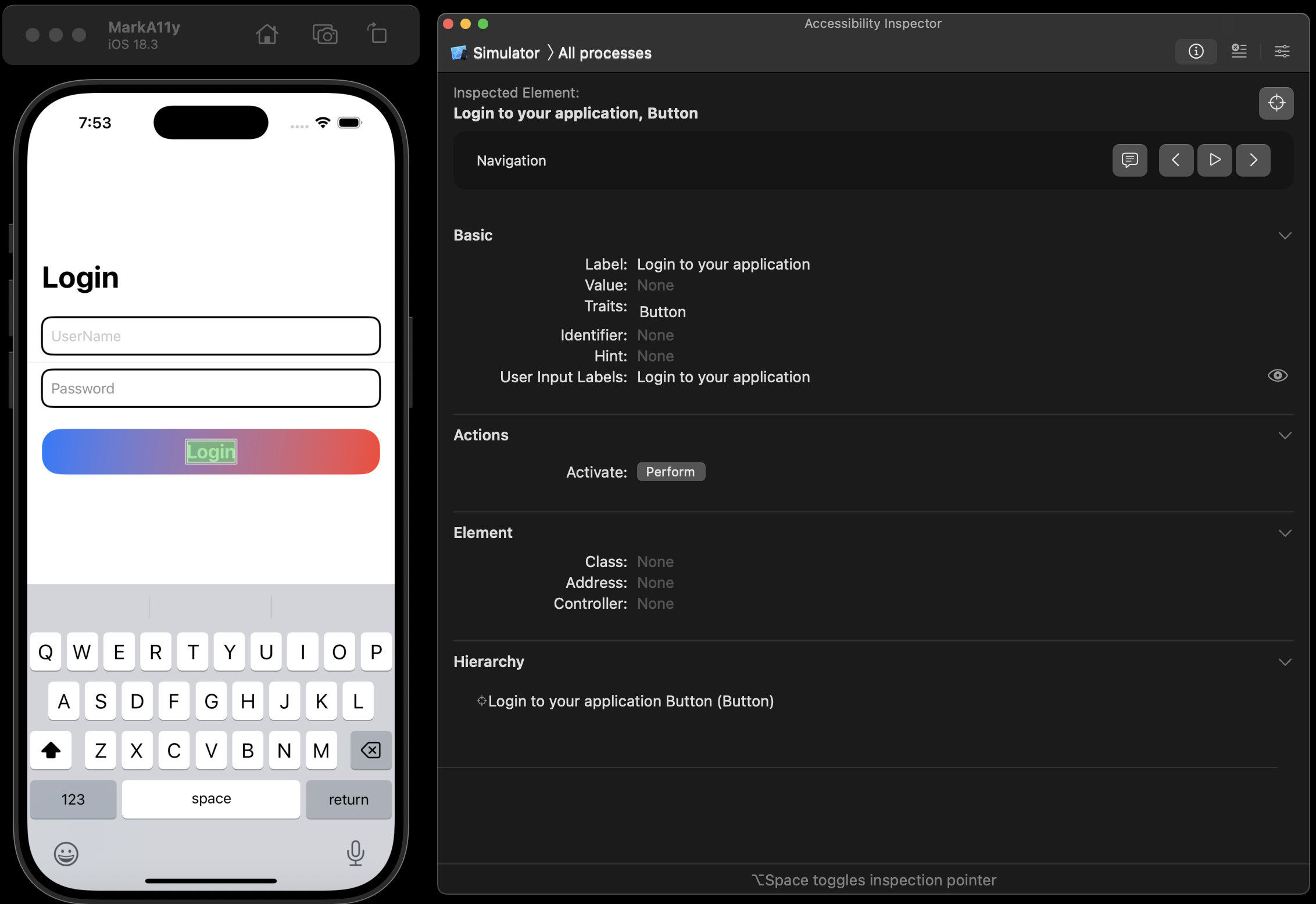 Example of login button being overridden with improper label of ‘Login to your application’
